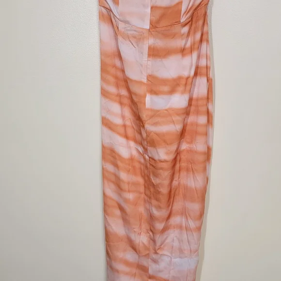 NWT Asos satin bandeau twist from midi dress orange dyed effect print size 8 - Picture 8 of 10